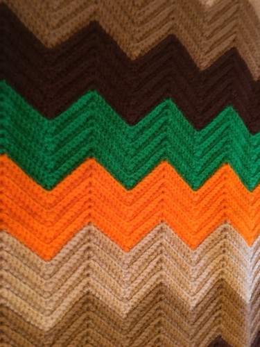 Afghan Blanket Spread 39 X 82 Handmade Fall Colors  Crochet Chevron