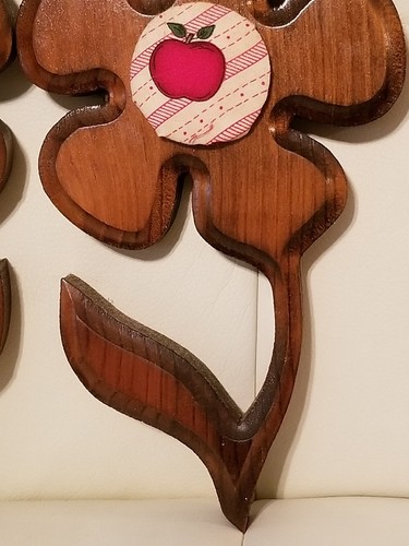 Pair Set of Vintage Wooden Flowers w apples Wall Decor retro country