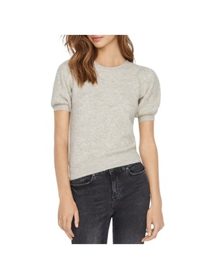 

VERO MODA Женский бежевый эластичный свитер в рубчик с круглым вырезом и рукавами вересковый пуф