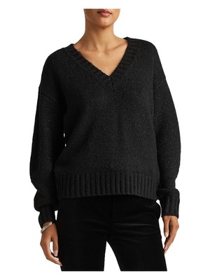 

LAUREN RALPH LAUREN Женский черный свитер в рубчик с длинным рукавом и V-образным вырезом