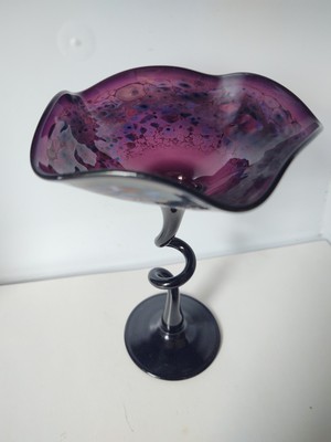 Stunning Jozefina Krosno Purple Art Glass Compote Twisted Stem 16cm Poland
