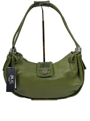 NEW Marc Chantal Handbag Sage Green Double Handle Leather Shoulder Bag
