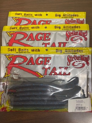 Lot of 3 Packs Strike King 7'' Rage Cut-R Worms - Black Blue Flake