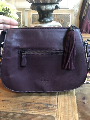 La Diva crossbody purse, wine & burgundy color, with tassels