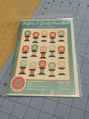 Buttons And Spools Pincushion Quilt Pattern (56'' X 56'', Diana Bedell, Brand New)