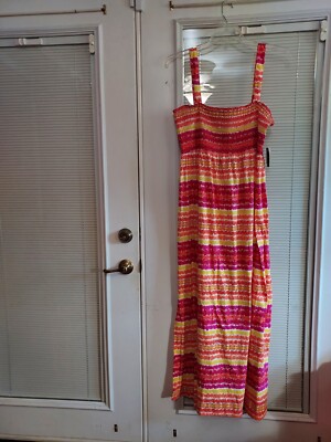 NWT FADED GLORY  PLUS  SIZE 3X PINK  & ORANGE  STRIPE MAXI DRESS
