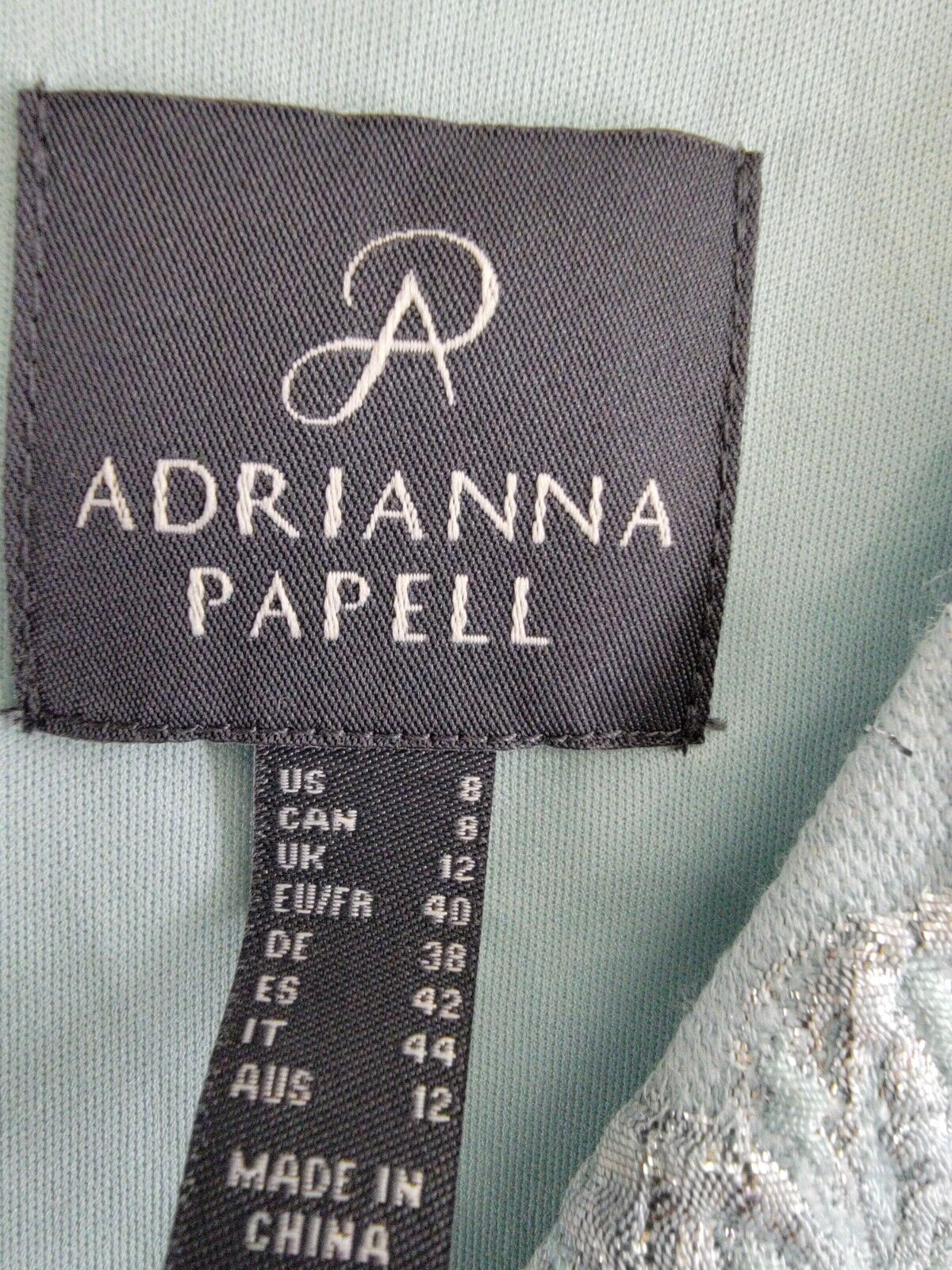 Adrianna Papell Short-Sleeve Jacquard Dress Women's 8 Mint Silver Zip Closure - Picture 9 of 18