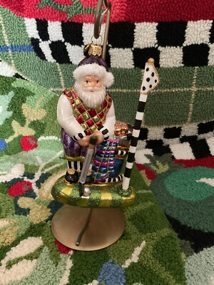 Mackenzie-Childs On The Green Santa With Courtly Check Glass Ornament NIB