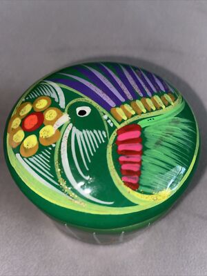 Tonala Hand Painted Trinket Dish w/ Lid Red Clay Glazed Folk Art 2 