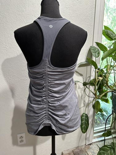 Lululemon Tank Top Ruched Of Adrenaline Tank Gray Stripe