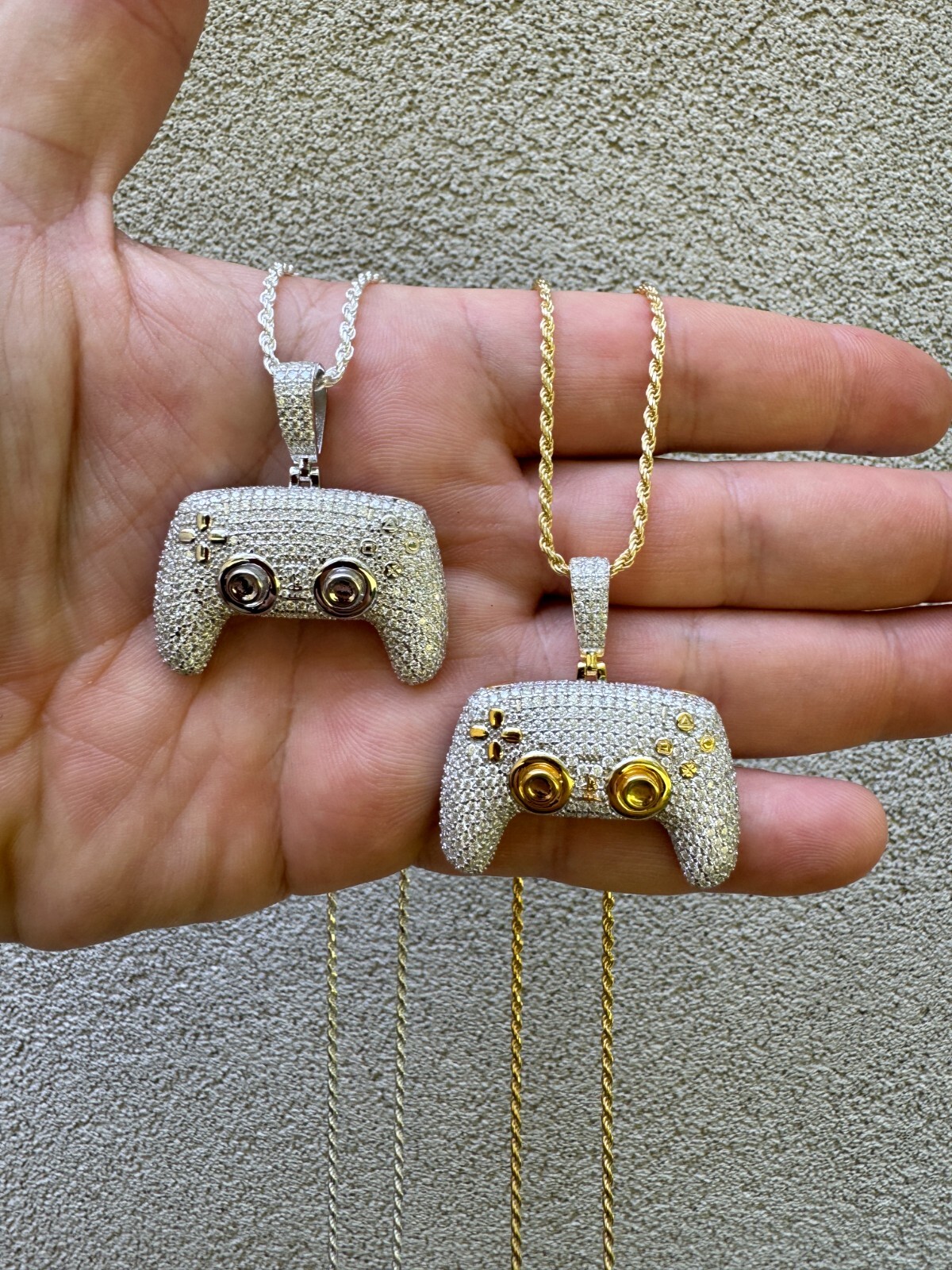 Pre-owned Harlembling Playstation Ps5 Controller Iced Pendant Moissanite 925 Silver 14k Gold Necklace