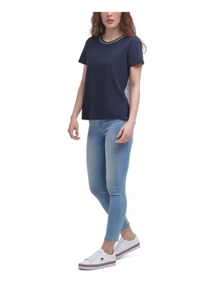 

TOMMY HILFIGER Женский эластичный топ с короткими рукавами и круглым вырезом, Navy