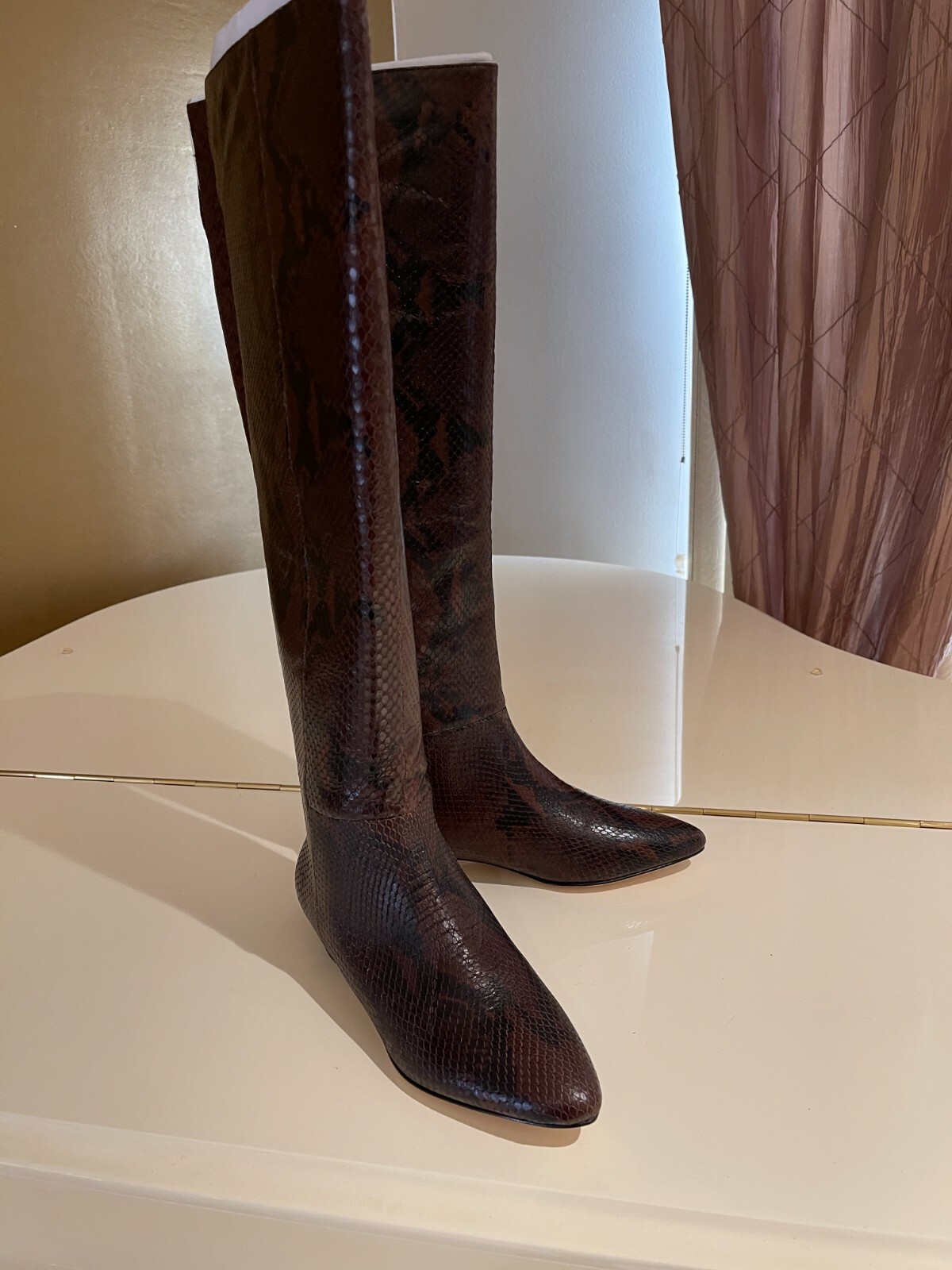 Pre-owned Sigerson Morrison Women's Snake Embossed Boots Brown Size 37 Nwb