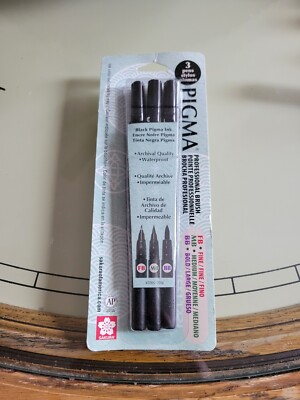 NEW/Sealed Sakura Pigma Professional Brush Pen Set, Black (Fine, Medium, Bold)
