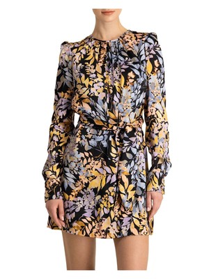 

ML MONIQUE LHUILLIER Женское черное атласное короткое платье с завязками и длинными рукавами, Черный