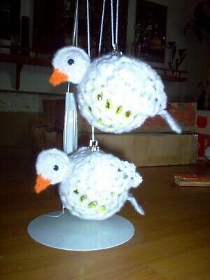 2 Christmas tree hanging birds, hand crochet