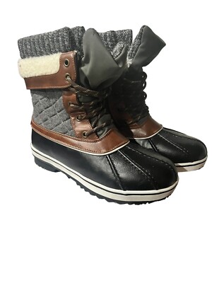 Women's Waterproof Faux Fur Lined Mid Calf Lace Up Winter Snow Boots 8