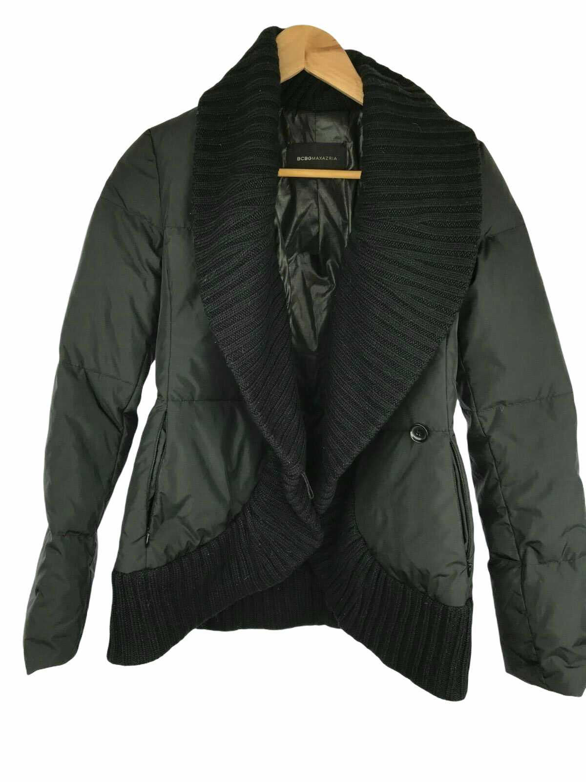 BCBG MaxAzria Black Down Puffy Puffer Coat Jacket XS Sweater
