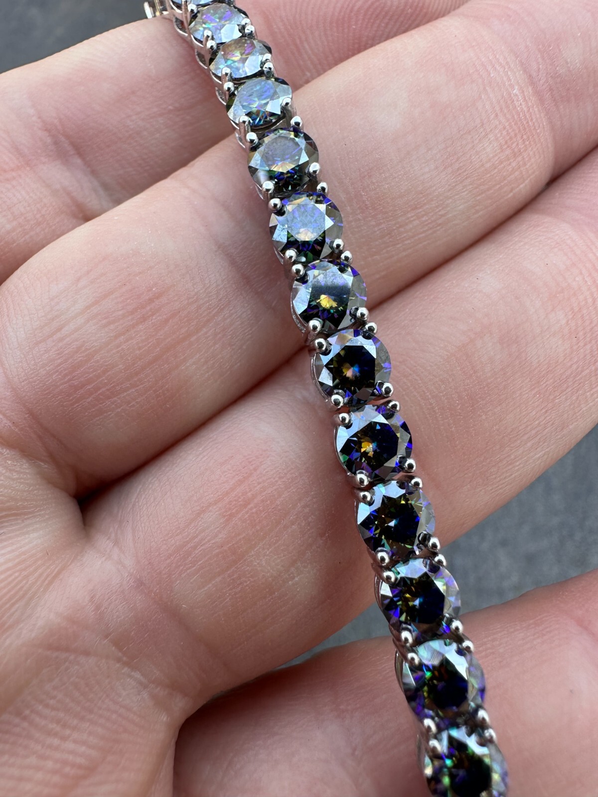 Pre-owned Silver Real Iced Dark Blue Moissanite 5mm Tennis Bracelet 925  Pass Diamond Test