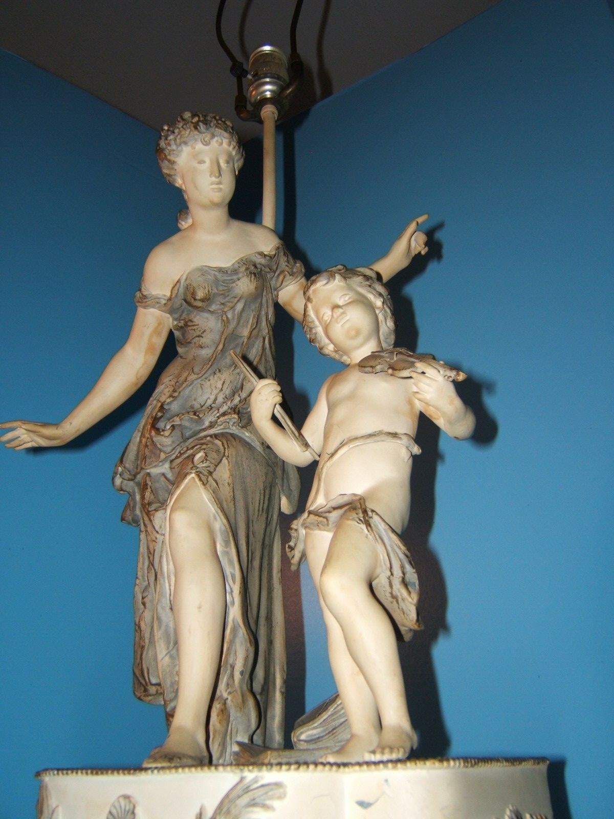 Spelter Figural Lamp Art Nouveau French Country Style 34