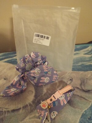 E-Clover Happy Easter Cat Bandanna & Head Bow Set NIB