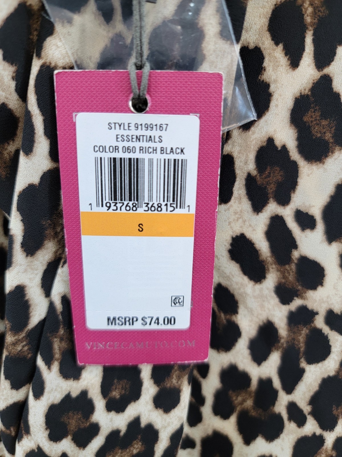 Vince Camuto Leopard Print V-Neck Top Women's S Rich Black Multi 3/4 Sleeve - Picture 16 of 16