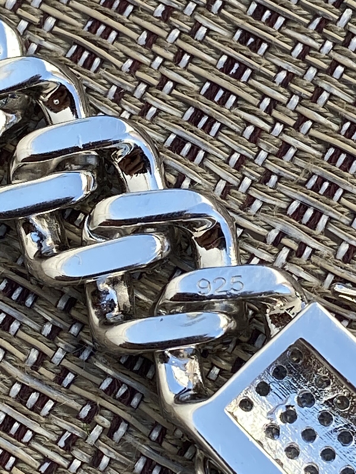 Pre-owned Silver Solid 925  Mens Figarucci Gucci Link Prong Cuban Chain Baguette Cz