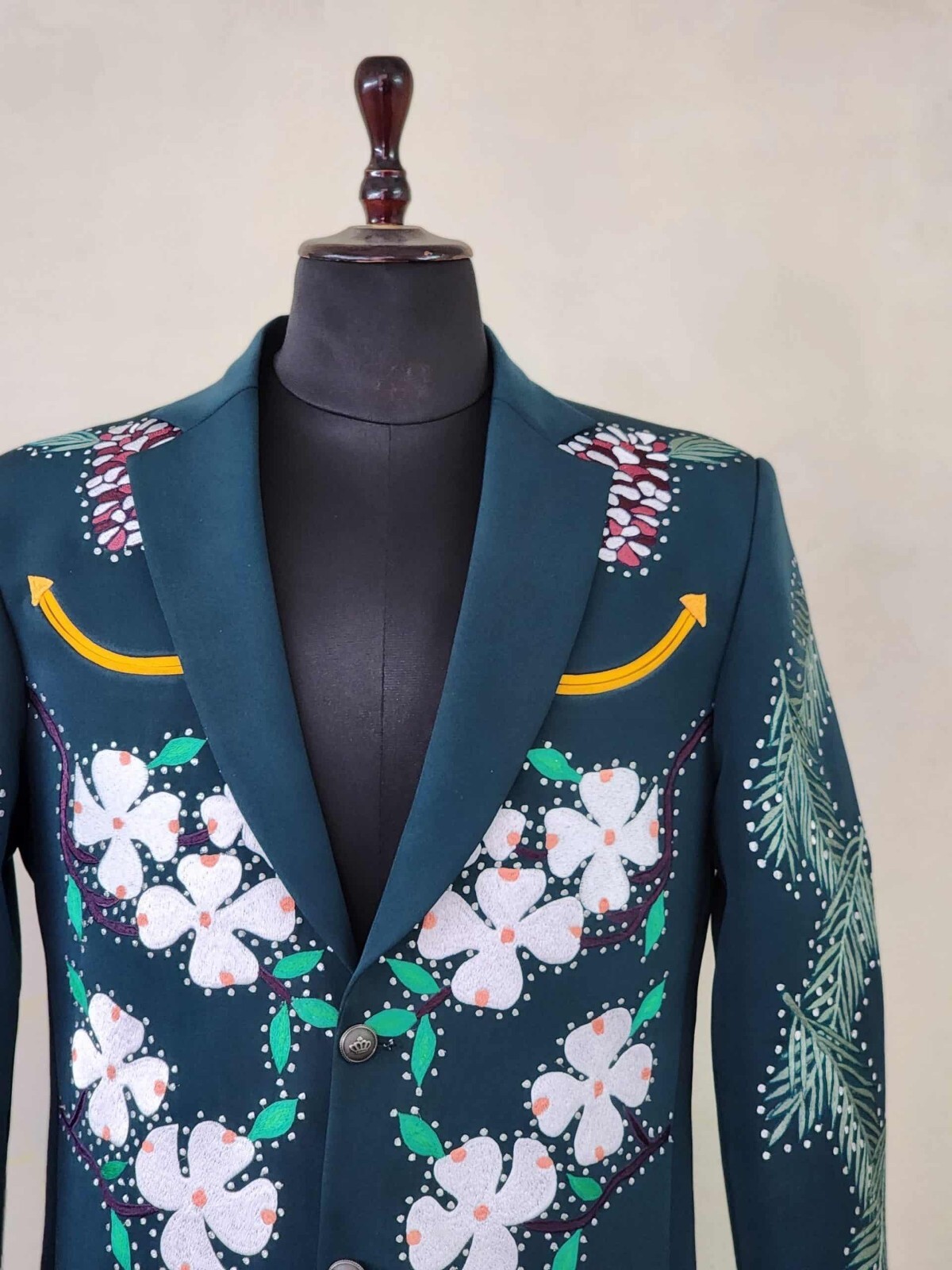 Pre-owned Art Men 2pc Bespoke Floral Embroidered Smiley Pockets Nudie Western Suit Outfits In Blue