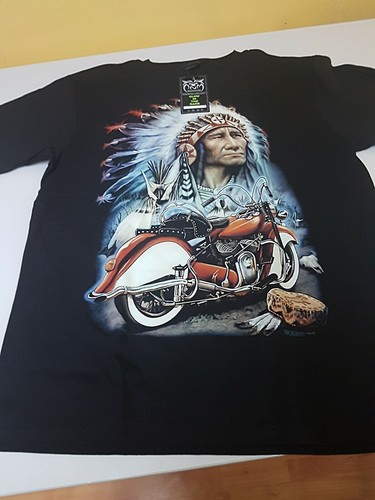 TSHIRT SCHWARZ NEU OVP MIT ETIKETTE GRS L INDIANER MOTIV MIT MOTORRAD