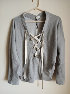 Active USA Womens Sweatshirt Gray Lace Up Neckline Pullover Size Large NWOT 