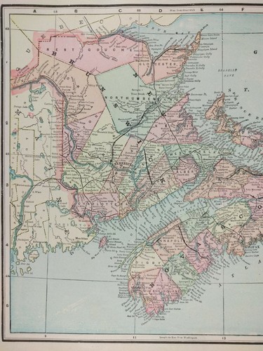Vintage 1901 NEW BRUNSWICK & NOVA SCOTIA CANADA Map 14