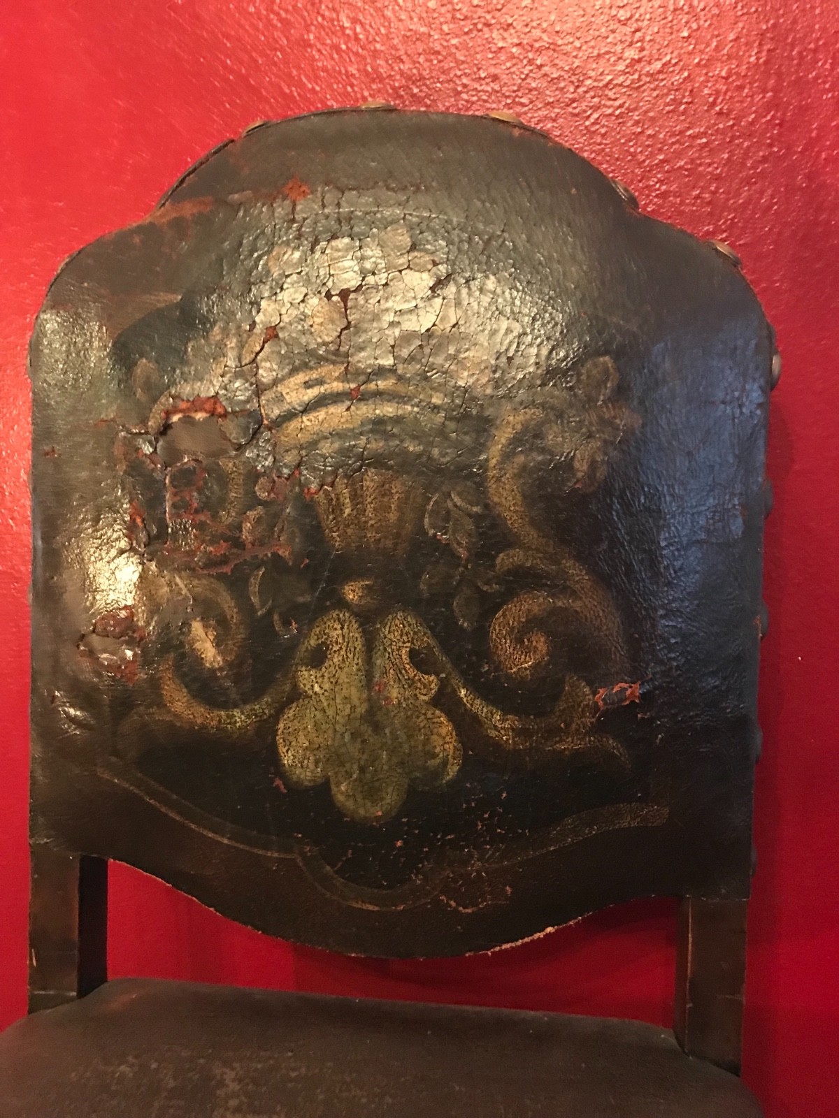 4 four Spanish French Baroque gold Hand Painted studded Dining Chairs Side Rare