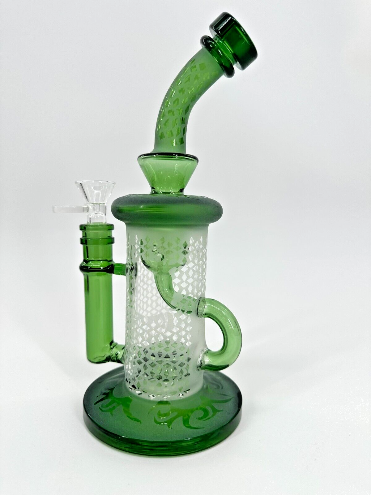 10" Carved craft Glass Bongs Smoking Glass Water Pipe with 14mm Round handle