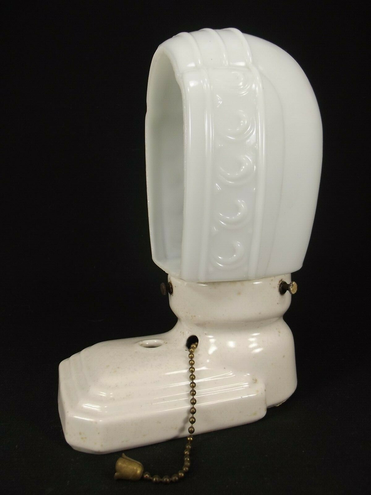 antique BATHROOM FIXTURE porcelain vintage MILK GLASS SHADE Original Wall 1930's