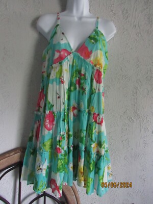 Debbie Katz South Beach nwt sz L sundress tiered tent tropical print 100 cotton