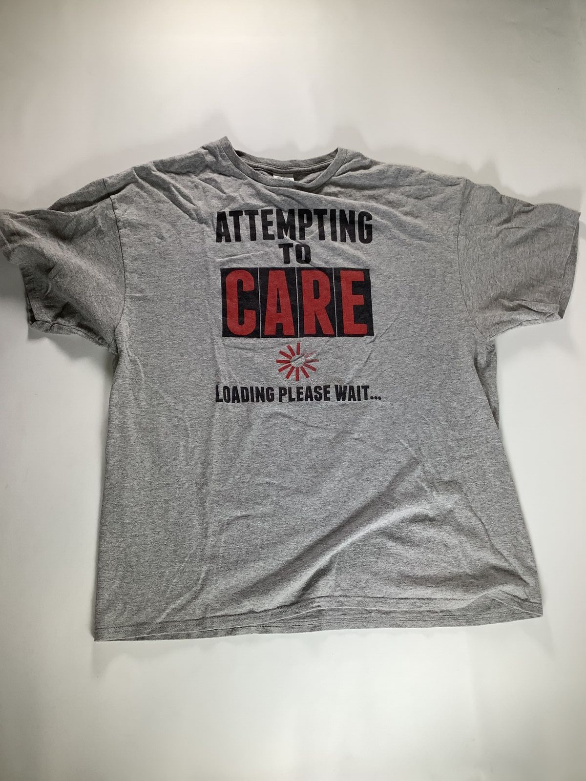 Mens Attempting To Care Loading Graphic Gray T Shirt 2XL EUC