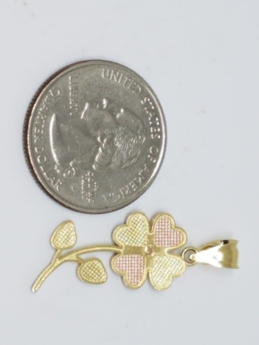 Pre-owned Handmade Gold 14k Good Luck Lucky Pendant Flower Clover Rose Charm Necklace Gift 1.35" In Pink
