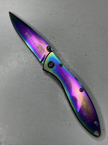Sheffield Rainbow Folding Pocket Knife Plain Edge Frame Lock Stainless Steel
