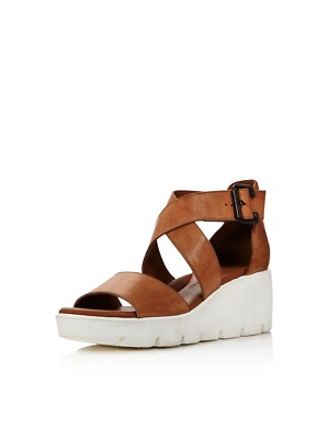 

PAUL GREEN Женские коричневые кожаные сандалии на танкетке Goring Cassie 1 дюйм на платформе 7,5, Коричневый, 7343