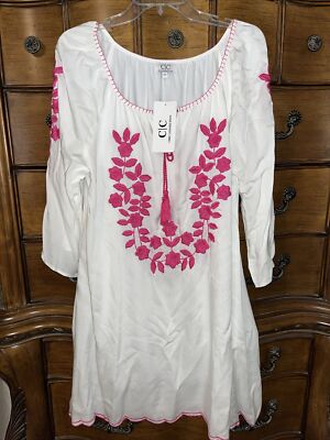 NWT Chic Connection Size Large A Line Dress White Pink Embroidered 