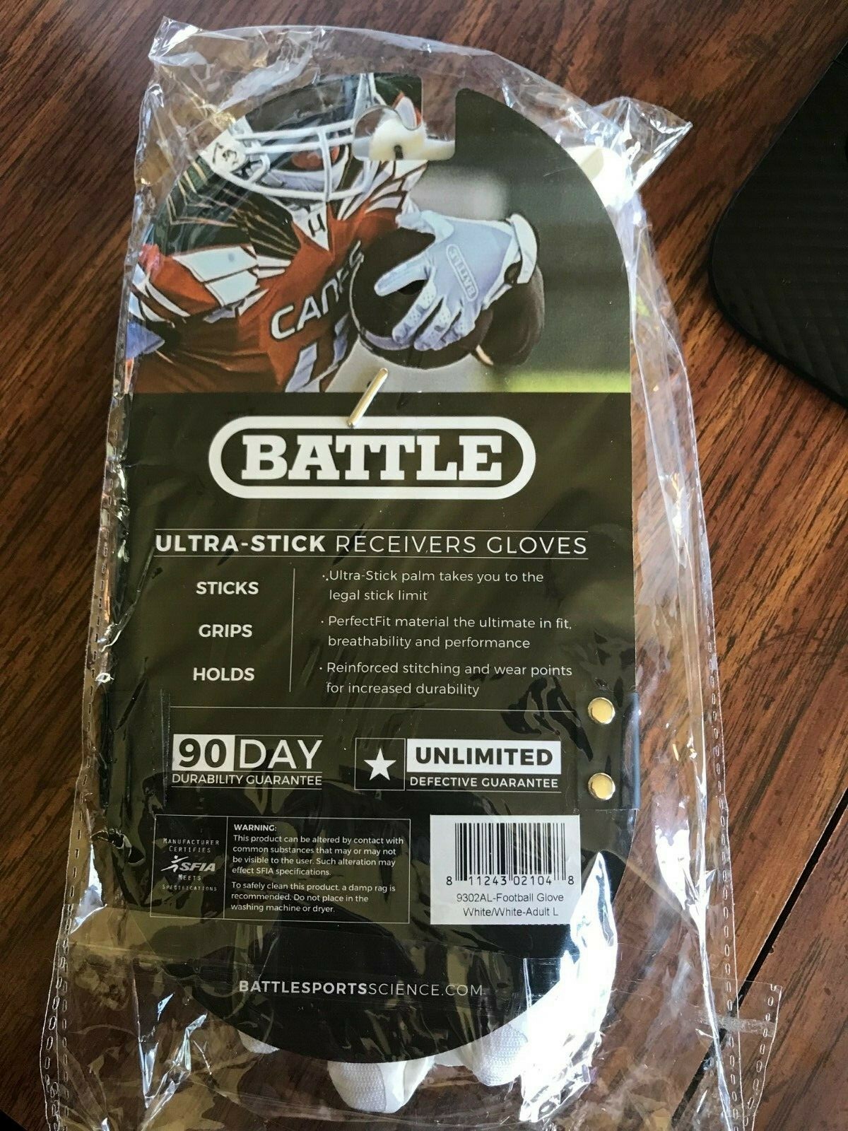 Battle Sports Science Receivers Ultra-Stick Football Gloves Grips White/White Lg