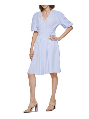 

CALVIN KLEIN Женский голубой пуловер с рукавами-пуфами и расклешенное платье, Light blue