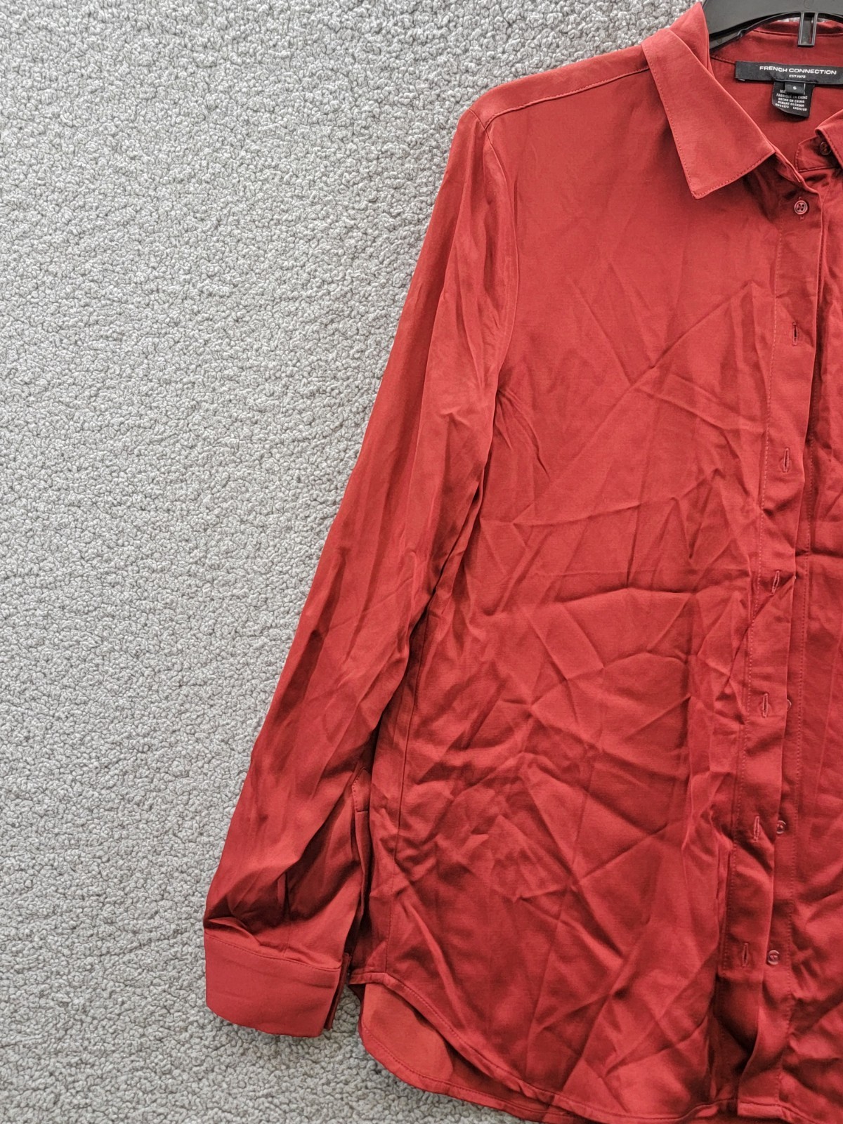French Connection Ennis Satin Button- Up Shirt Women's S Wine Button Closure - Picture 5 of 16