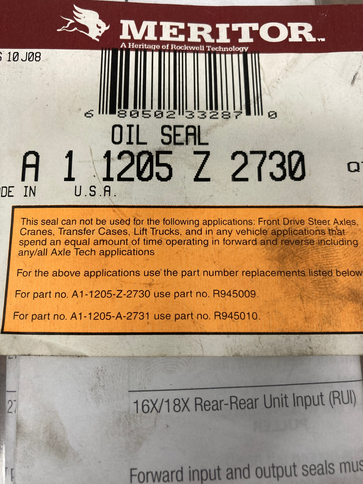 MERITOR AXEL OIL SEAL # A11205Z2730