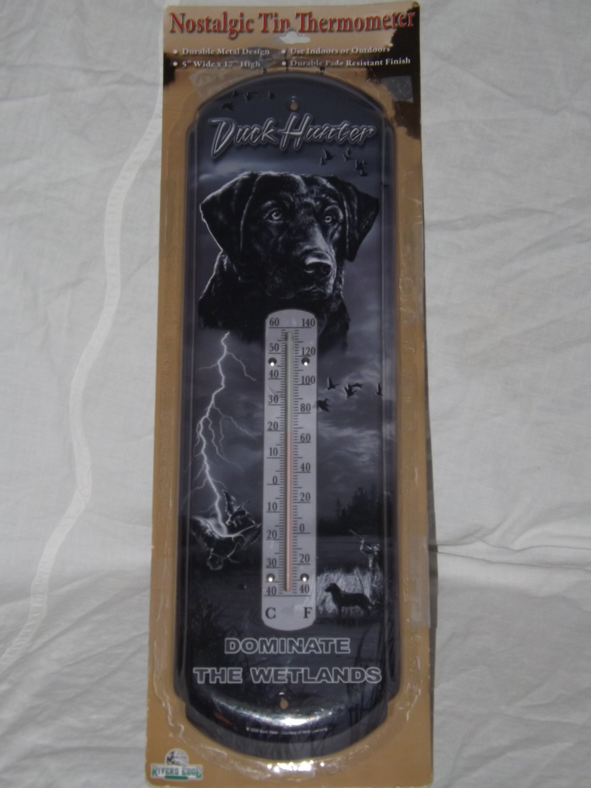 Rivers Edge Nostalgic tin thermometer duck hunter dominiate the wetlands NIB