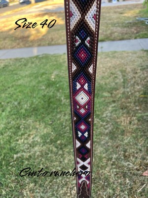 leather belt Cowboy western Cinto Ranchero Size 40 Cinturón Bordado Huichol