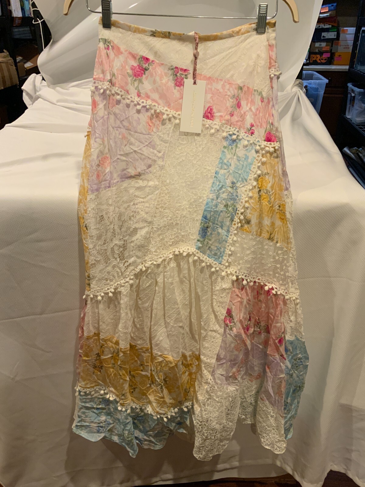 Pre-owned Loveshackfancy Women's Obelia Skirt, Style Ls503-1404, Size 6, Rainbow Cloud