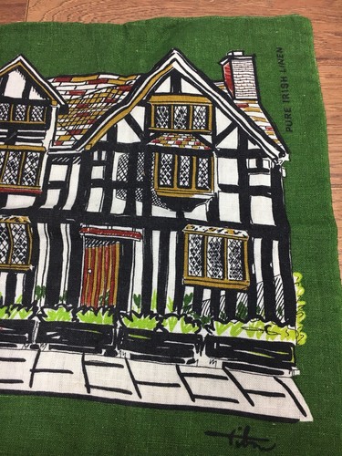 Vtg Tibor REICH TEXTILE ART Linen Towel Shakespeare Birthplace Stratford Avon