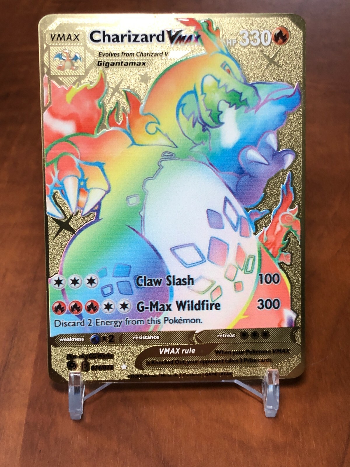  Pokemon Charizard VMAX Rainbow Glurak Metall Gold Karte English 