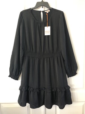 Knox Rose Dress Size XL  Black Lightweight Fabric Long Sleeve Tiered Dress New